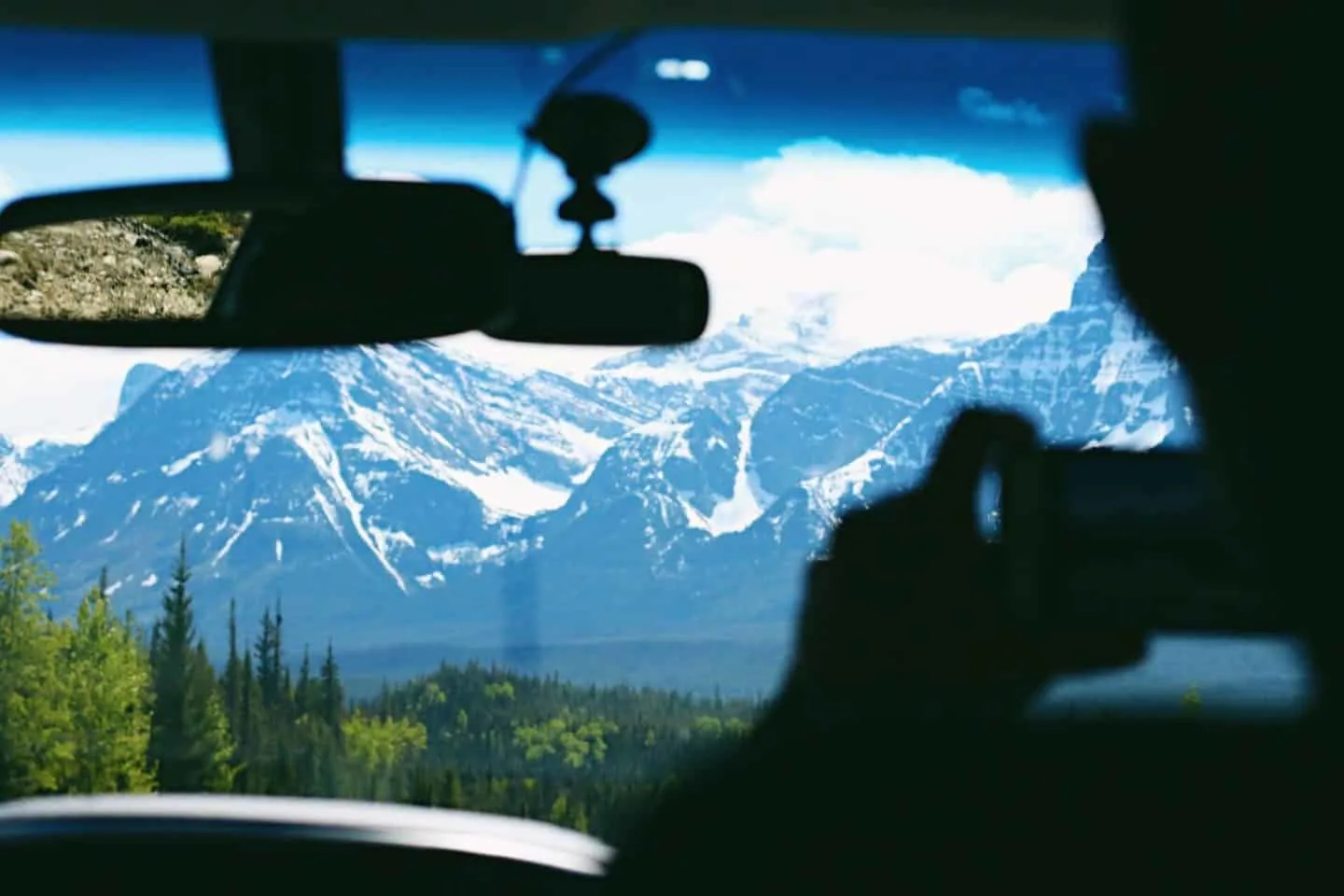 Driving along Icefields Parkway in Banff, Alberta