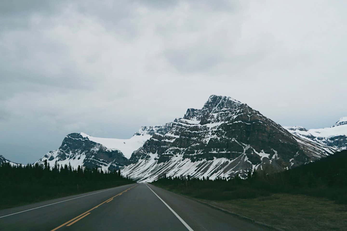 Driving along Icefields Parkway in Banff, Alberta