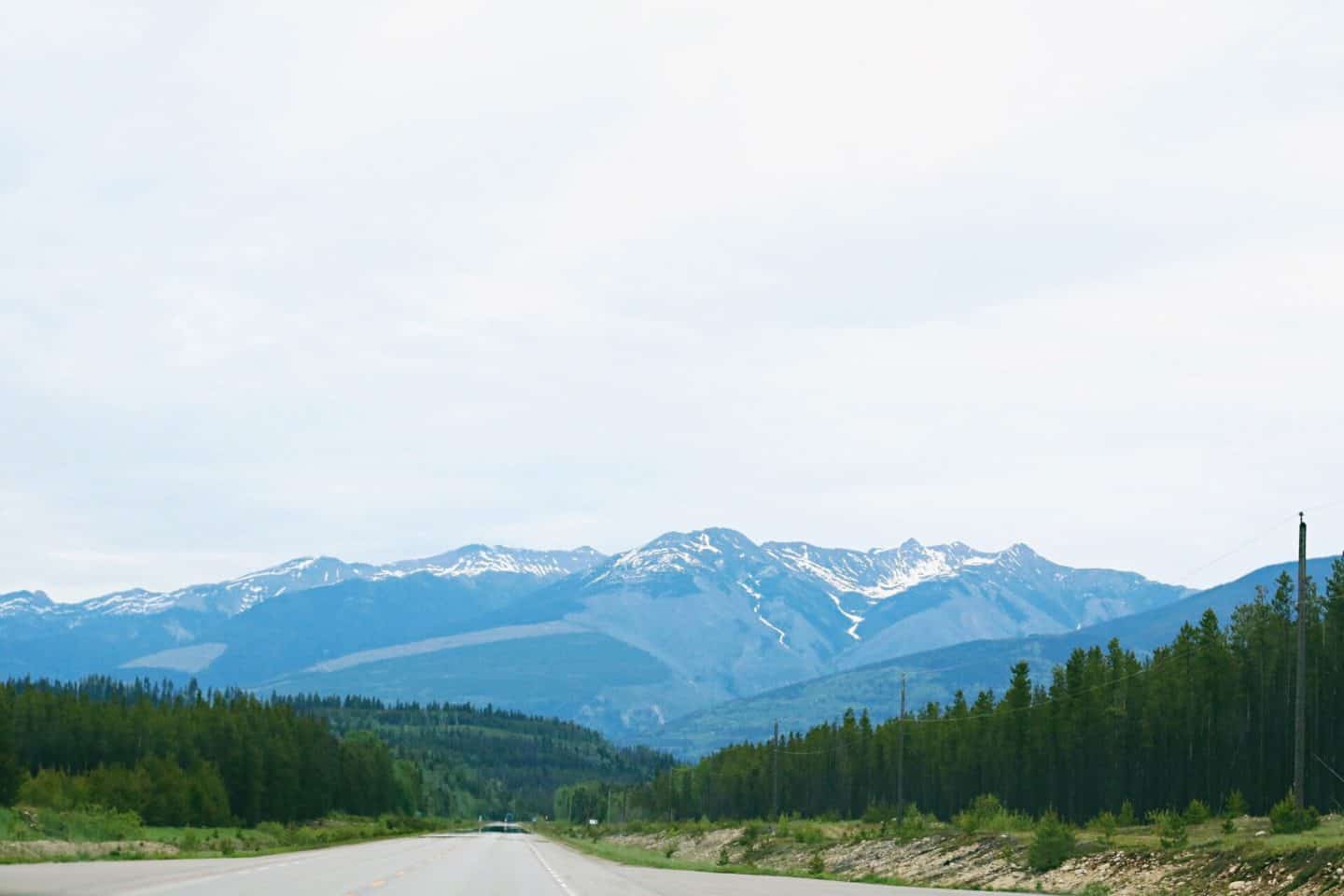 Driving along Icefields Parkway in Banff, Alberta