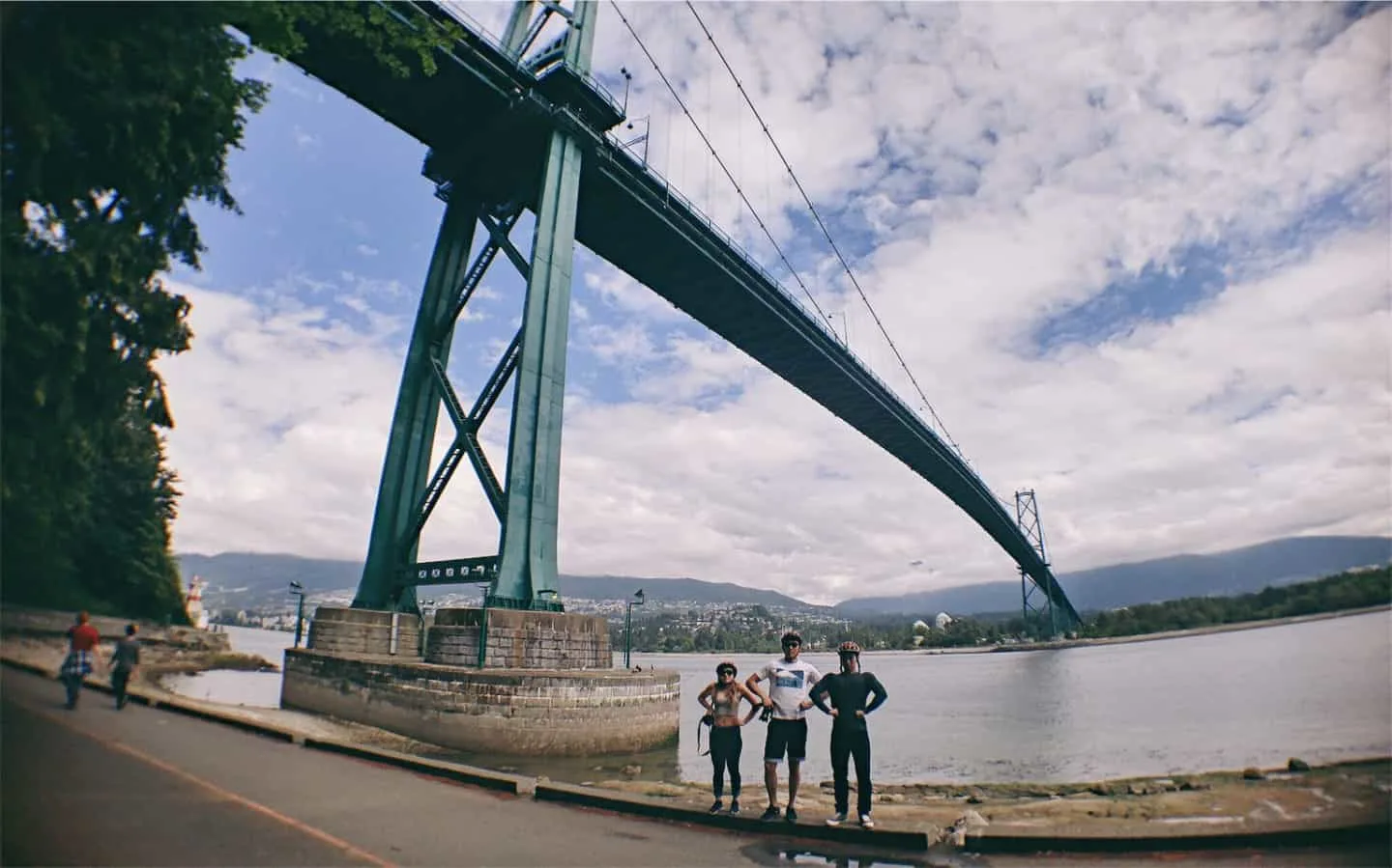 Lion's Gate Bridge view from Stanley Park Seawall in Vancouver, British Columbia