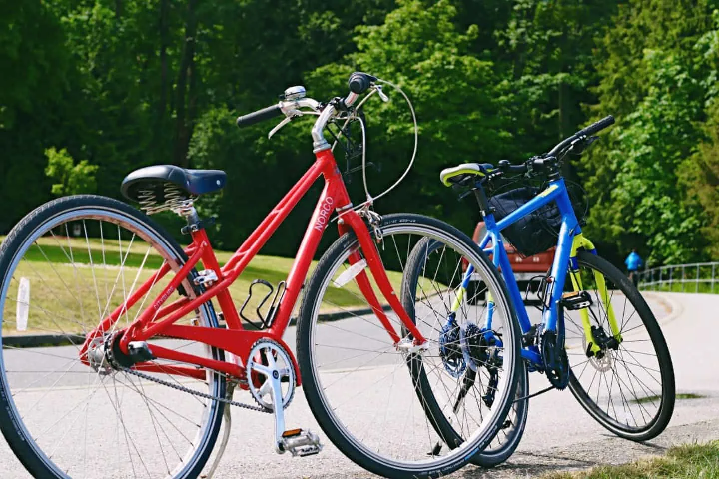 Biking along Stanley Park Seawall, Vancouver, British Columbia