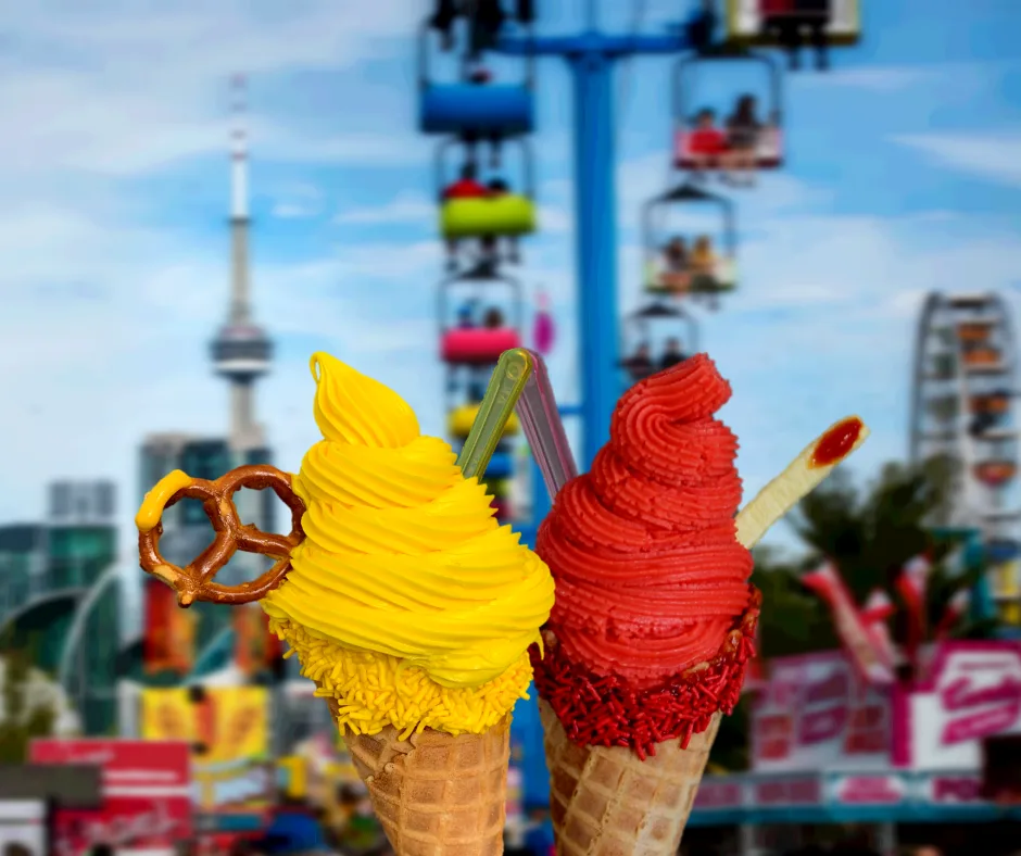 Mustard and ketchup ice cream cones at the Canadian National Exhibition