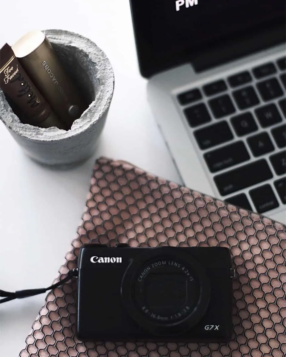Macbook Pro and Canon G7x flat lay