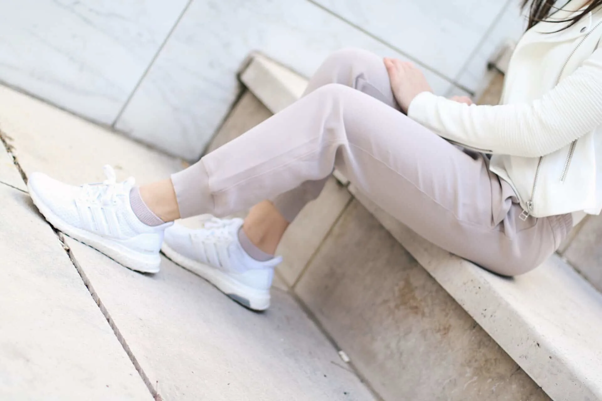 How to style white sneakers for spring weather | casual spring outfit ideas and inspiration | styling Adidas triple white Ultra Boost sneakers | Diary of a Toronto Girl, a Canadian lifestyle blog