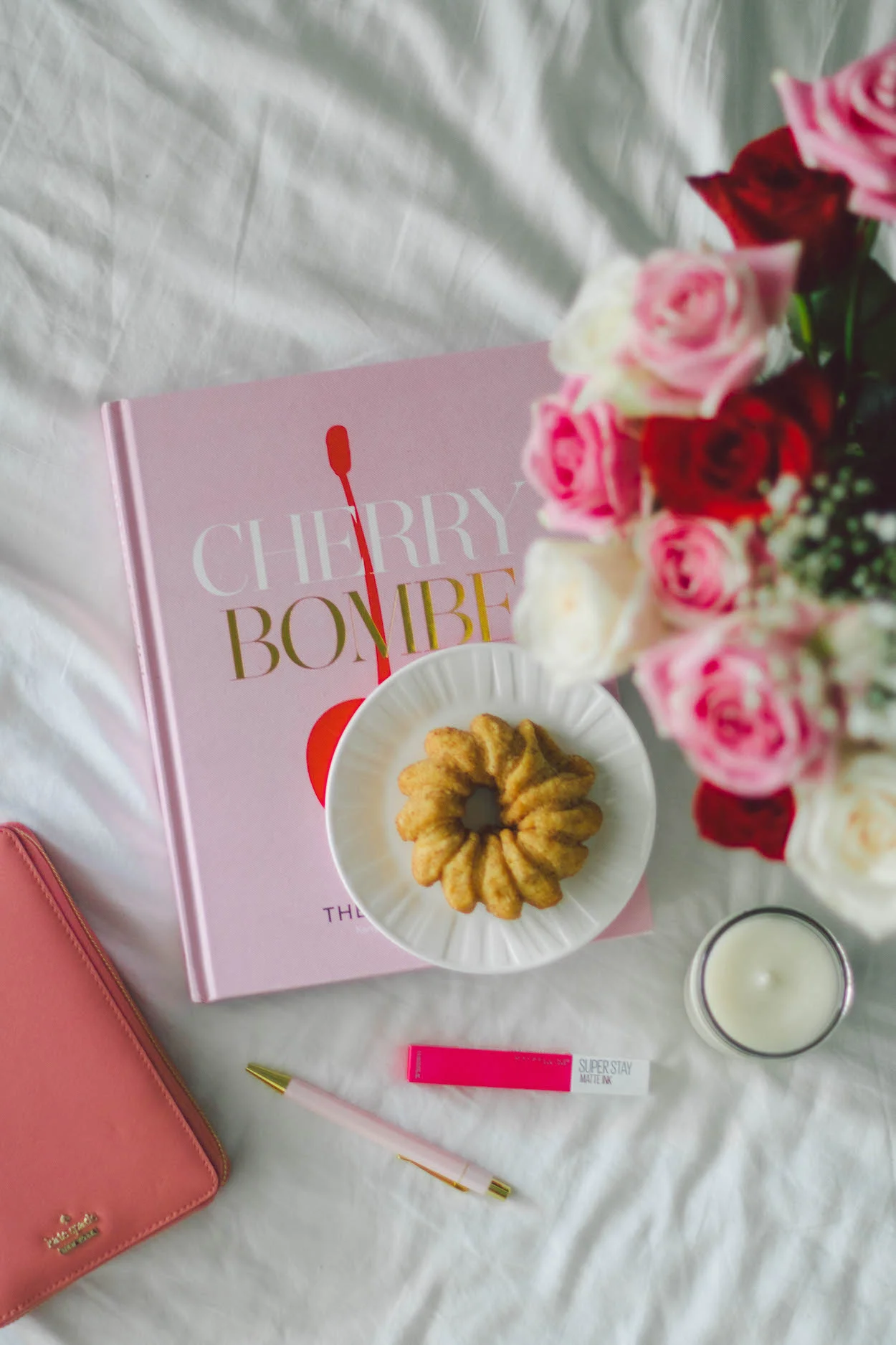 Pink Cherry Bombe cookbook flat lay