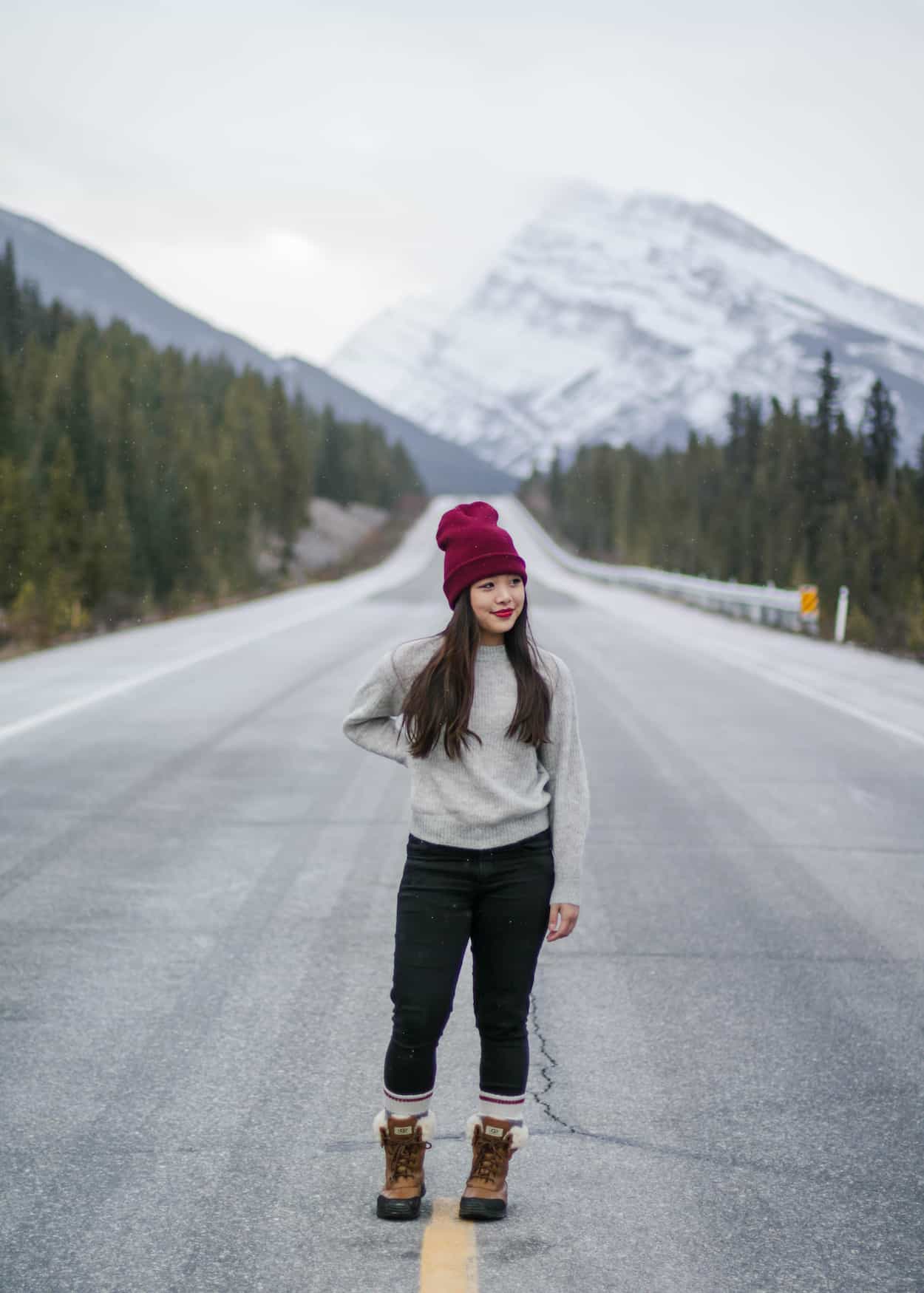 Icefields Parkway during winter in Banff, Alberta