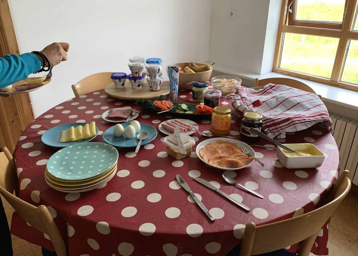 Our Airbnb host at the Laugabol Horse Farm in the Westfjords had a homemade breakfast spread set up for guests every morning