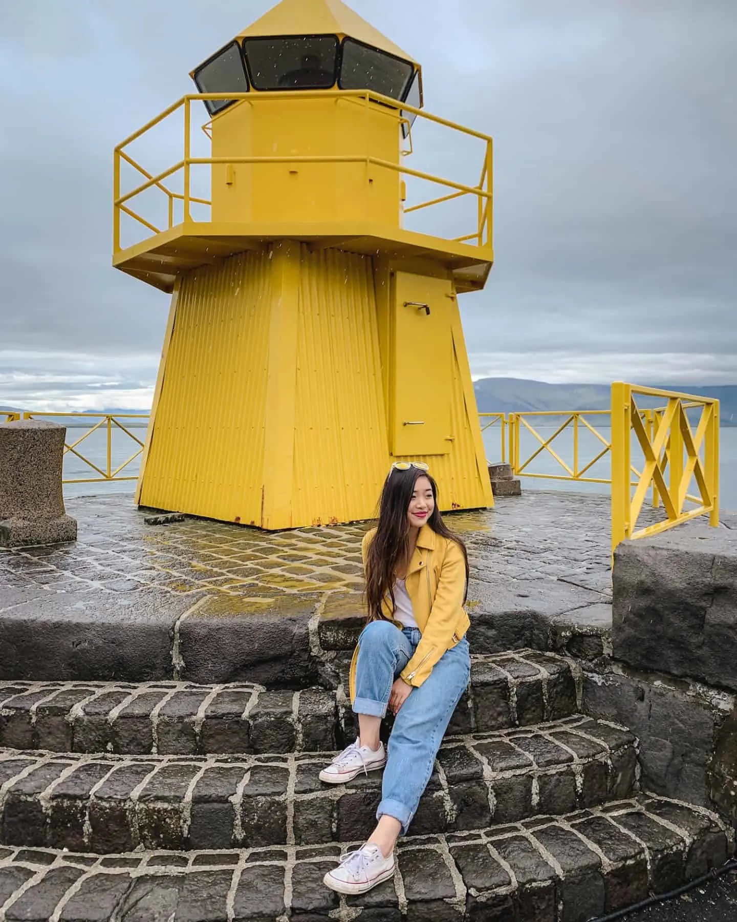 Nordurgardi yellow lighthouse in Reykjavik, Iceland
