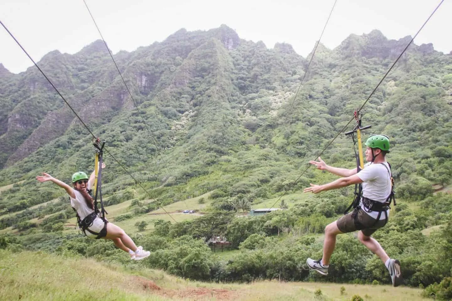 Ziplining at Kualoa Ranch in Oahu, Hawaii