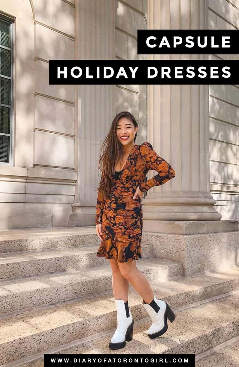 You don't have to buy a new dress for every occasion. Here are some of the best timeless holiday party dresses & outfits to add to your capsule wardrobe!