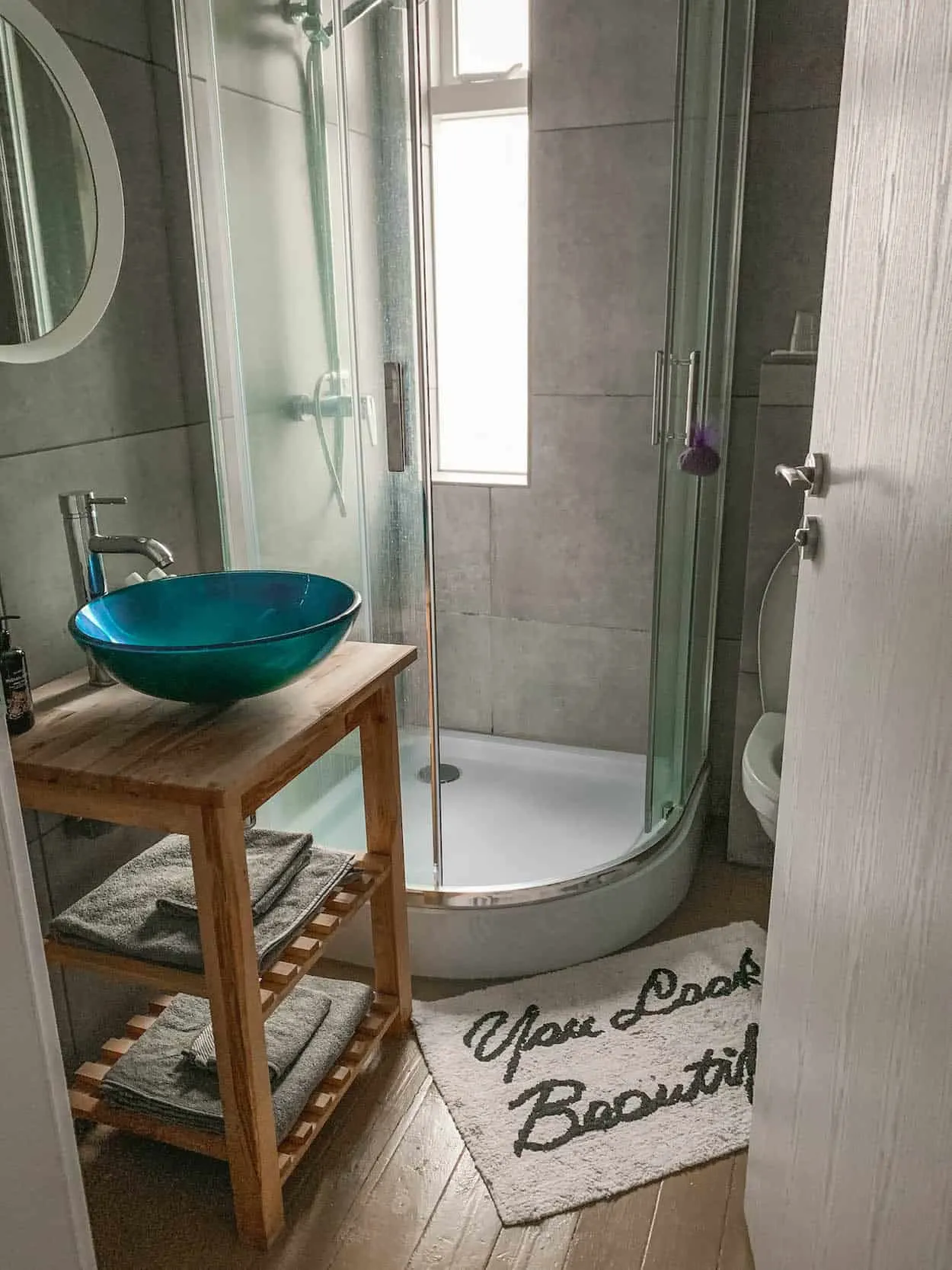 A modern renovated bathroom inside an Airbnb in Iceland