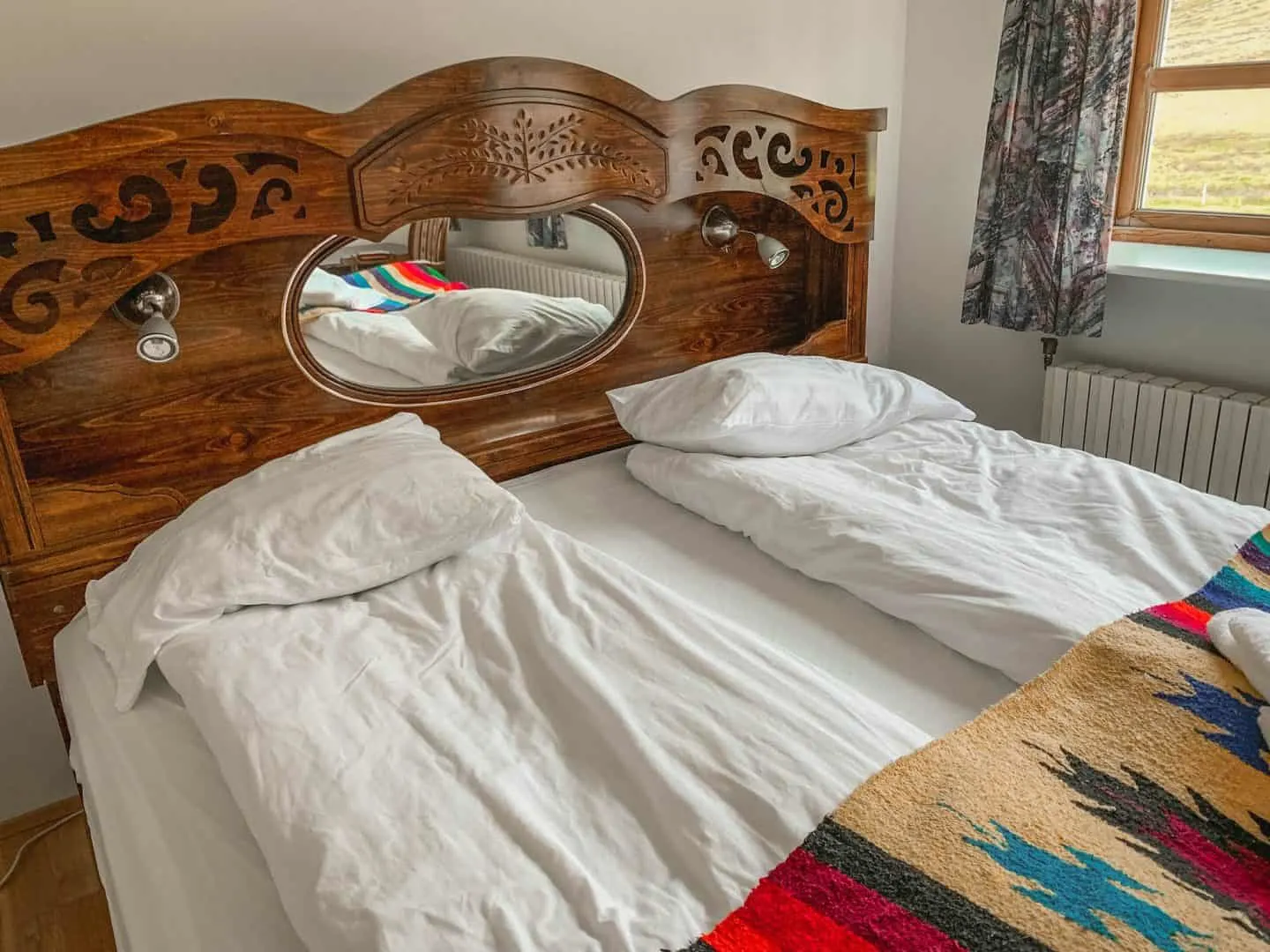 A bedroom in a guesthouse on a horse farm in the Westfjords, Iceland