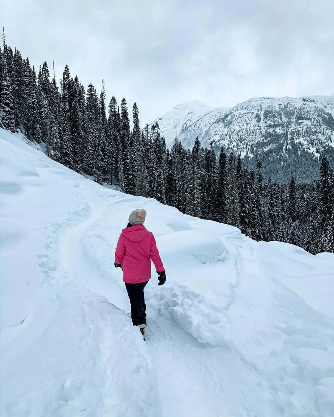 Hiking Joffre Lakes Provincial Park during the winter