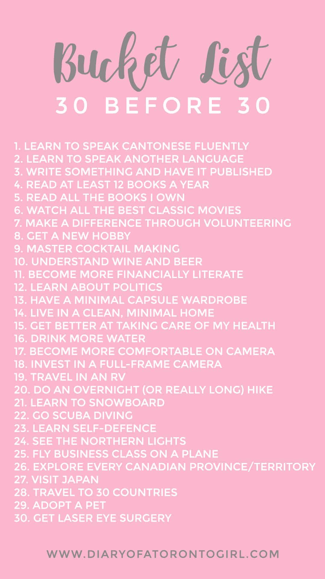 Looking for ideas on things to do before you turn 30? Here's a realistic bucket list featuring things to achieve before you turn 30 years old.