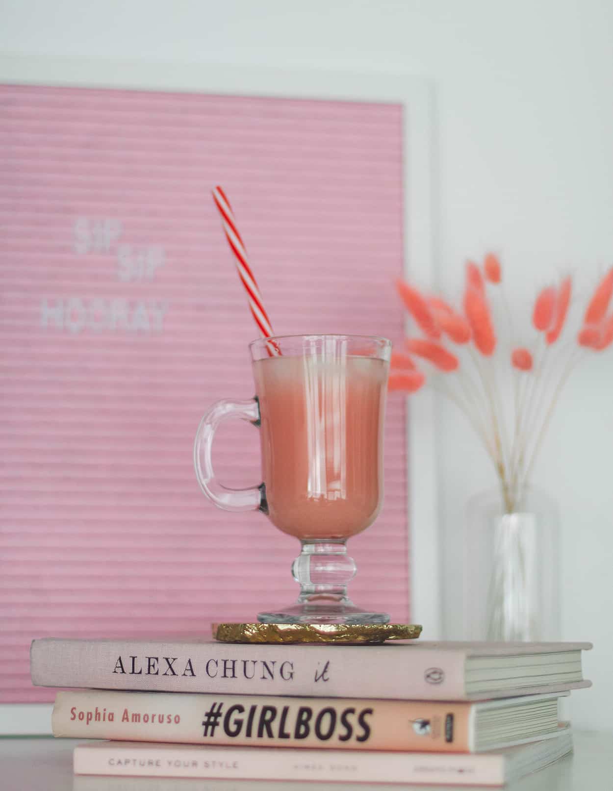 Iced pink latte with David's Tea Forever Nuts