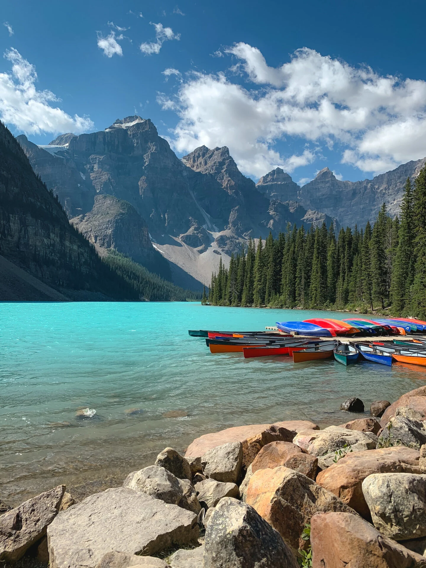 Canoes at Moraine Lake in Banff, Alberta