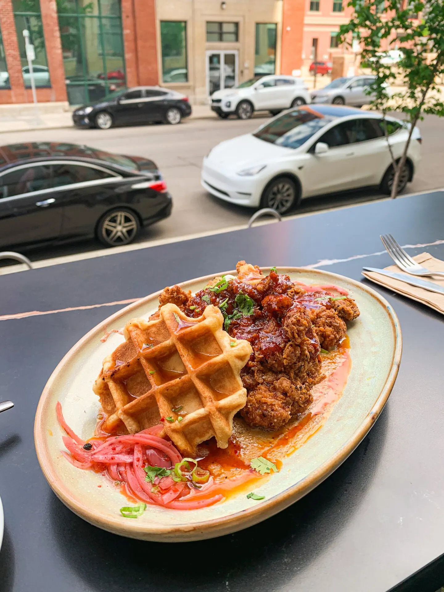 Korean Fried Chicken and Waffles from ZCREW Cafe in Calgary, Alberta