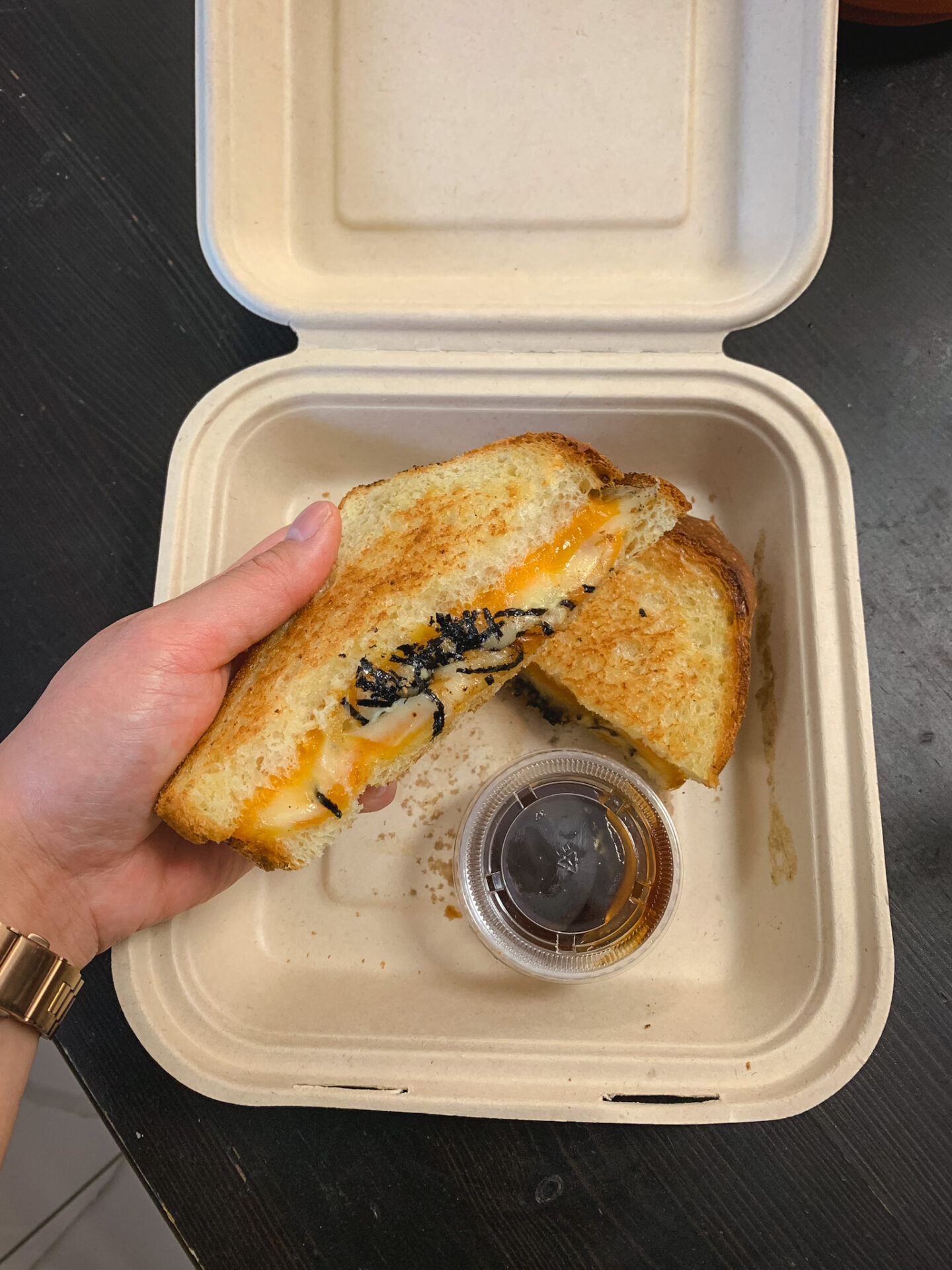 Okonomiyaki Grilled Cheese from SCENIC coffee + brunch in Markham, Ontario