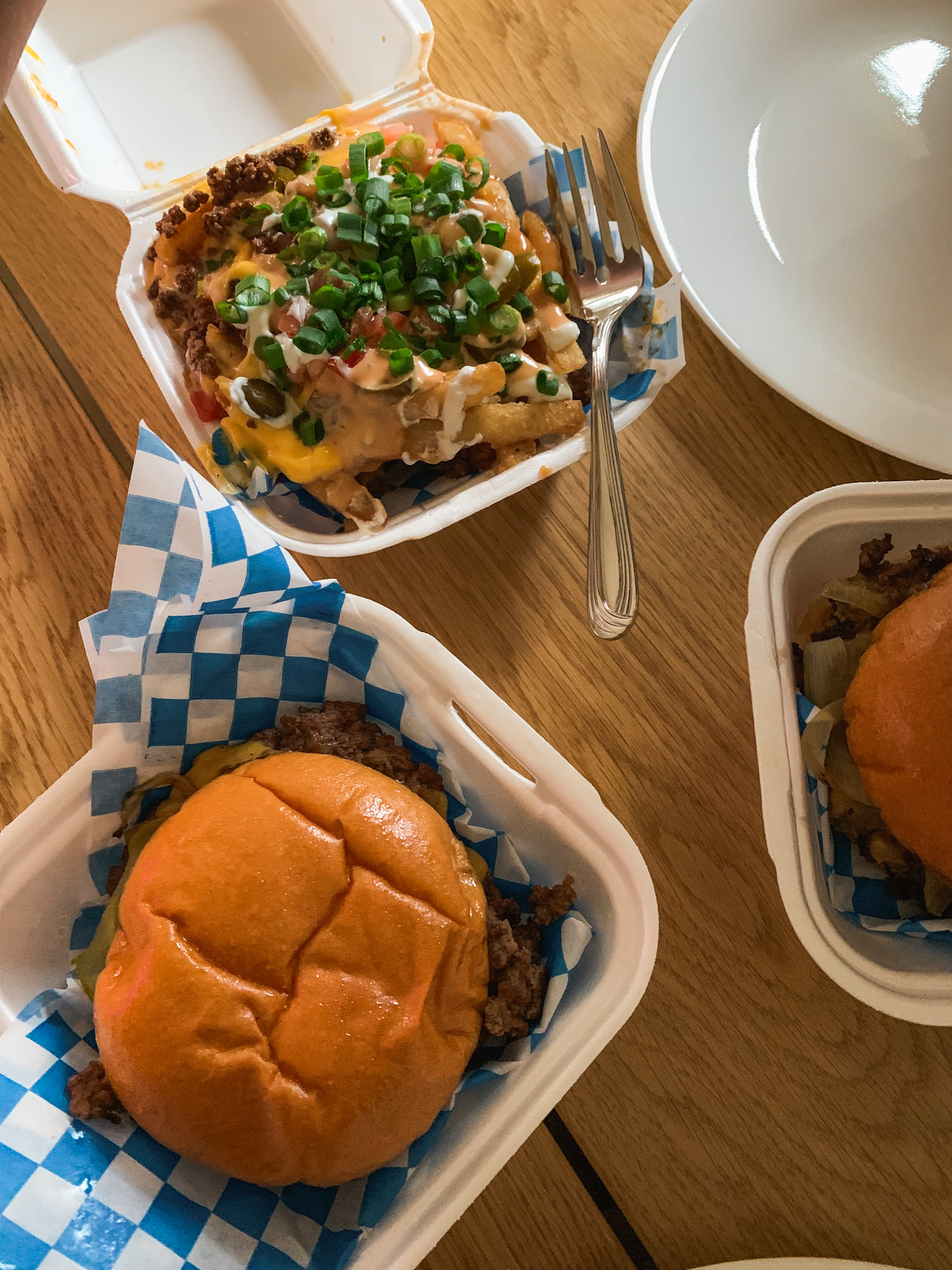 Takeout burgers and fries from Talk of the Town in Bowmanville, Ontario