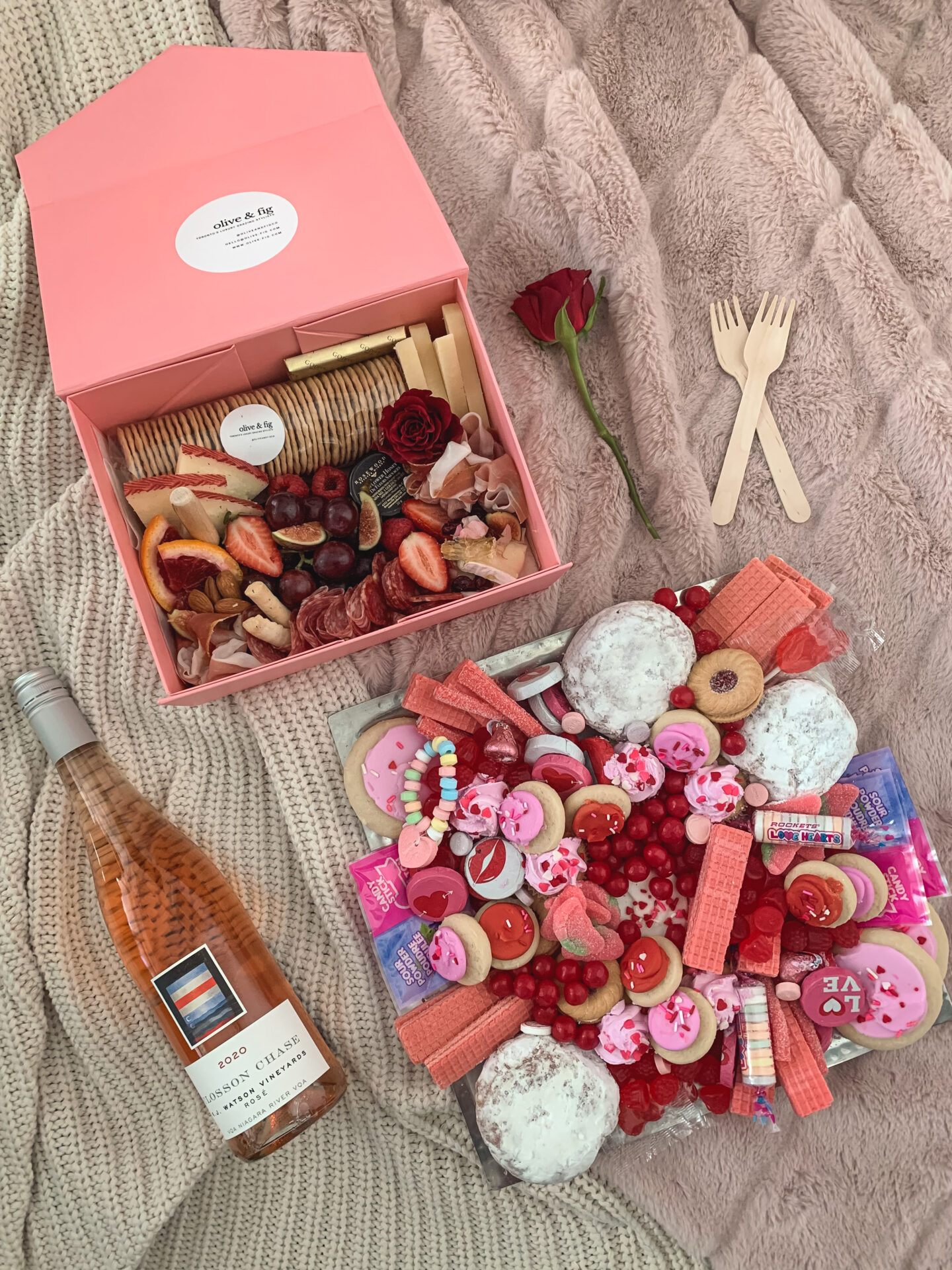 Valentine's Day grazing box and sweets platter from Olive & Fig Toronto