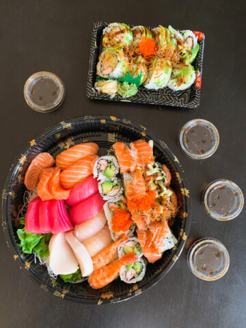 Sashimi, sushi, and maki platter from Aira Sushi in Richmond Hill, Ontario