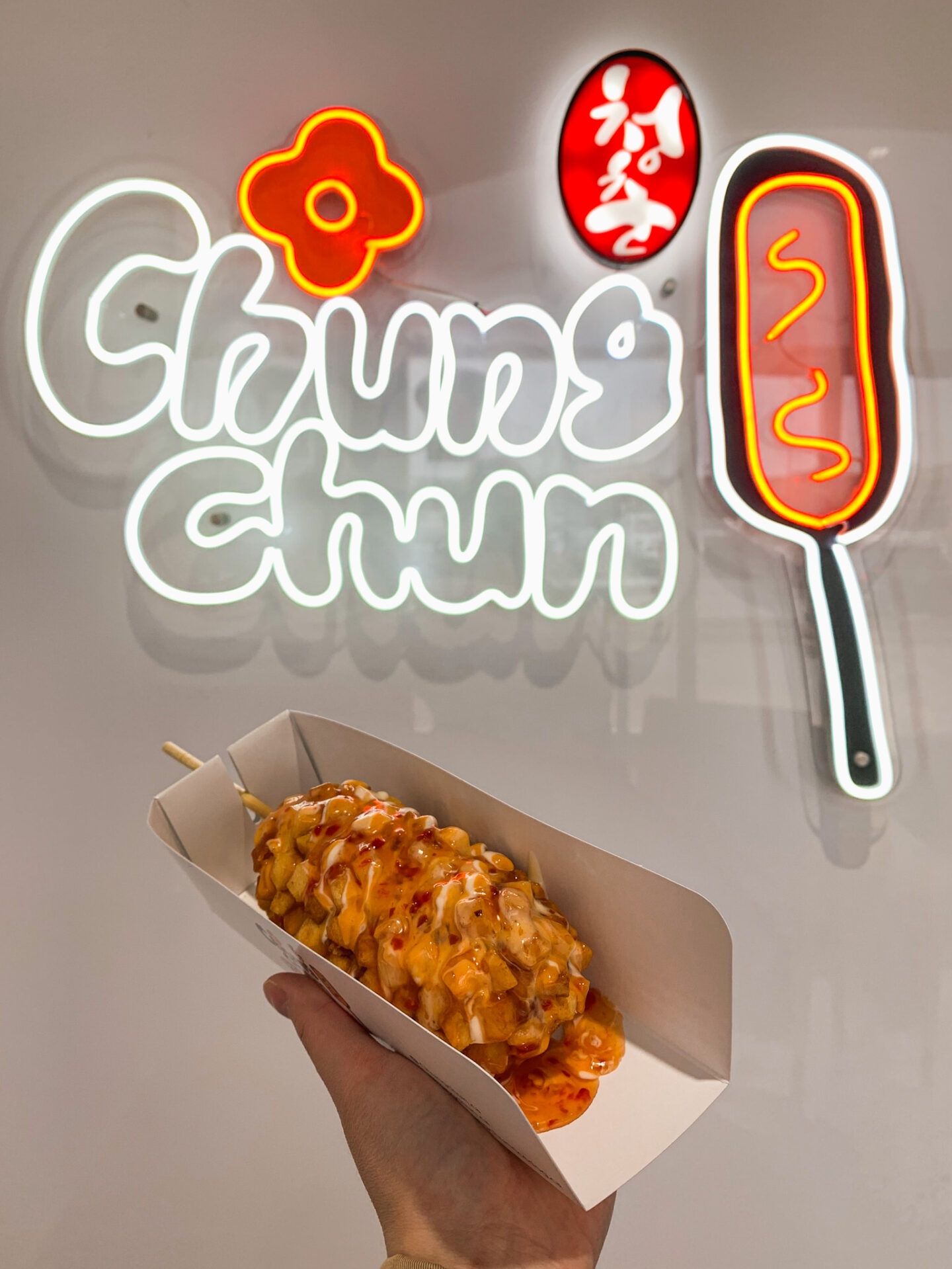 Korean-style hot dog from Chungchun Rice Dog in Aurora, Ontario