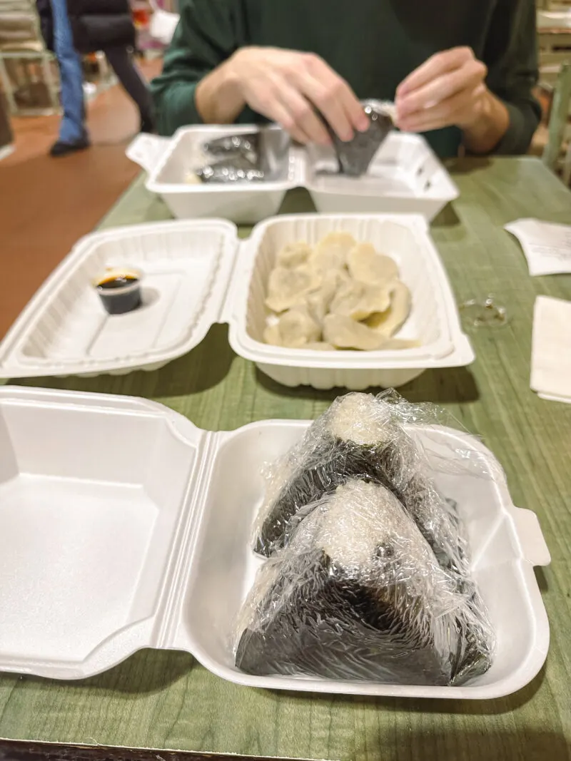 Onigiri and dumplings at food court inside Pacific Mall in Markham