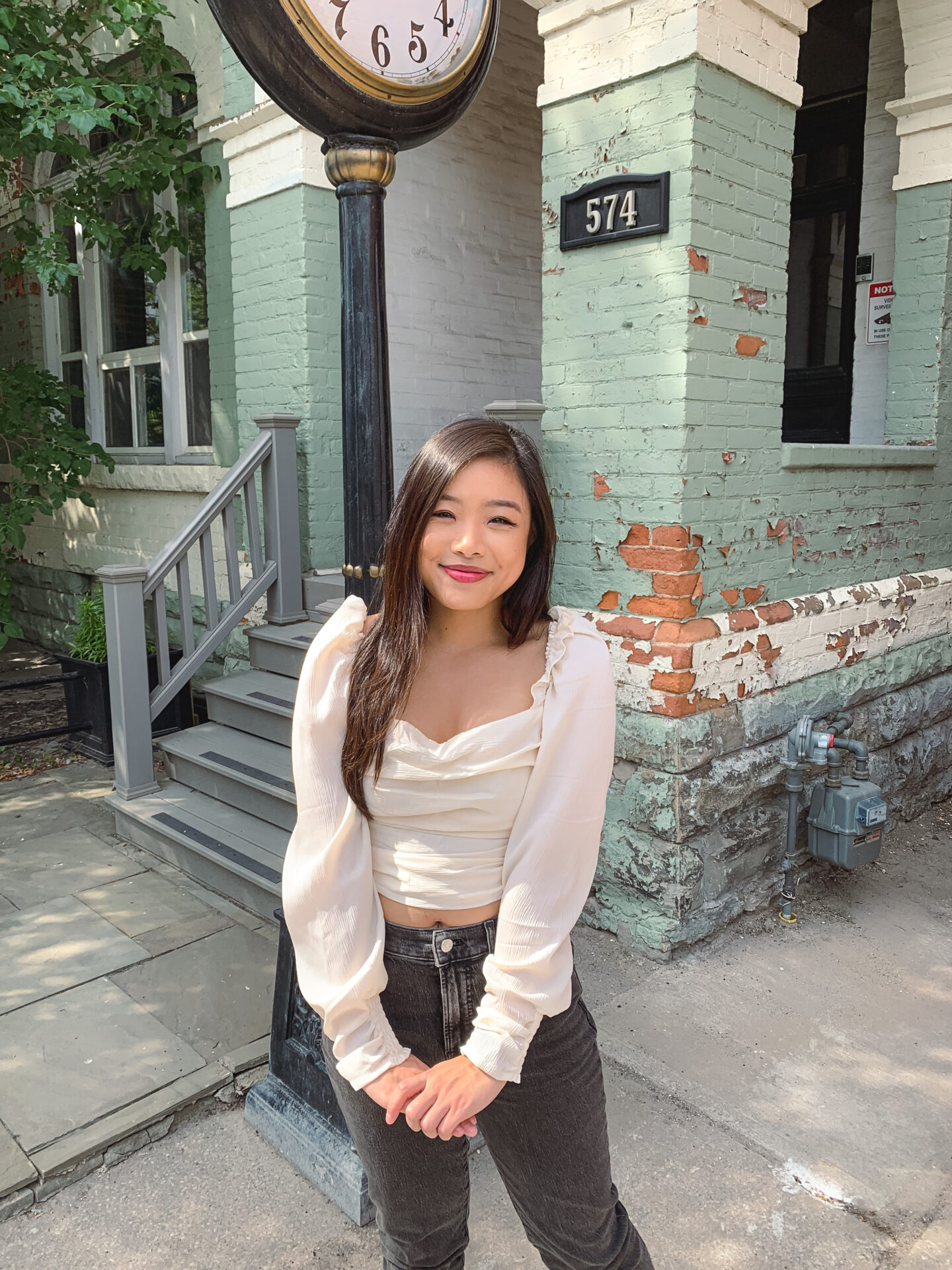 Fall outfit from Nordstrom Canada |  ASTR the Label puff sleeve top, Madewell mom jeans, Dr Jadon boots  martens