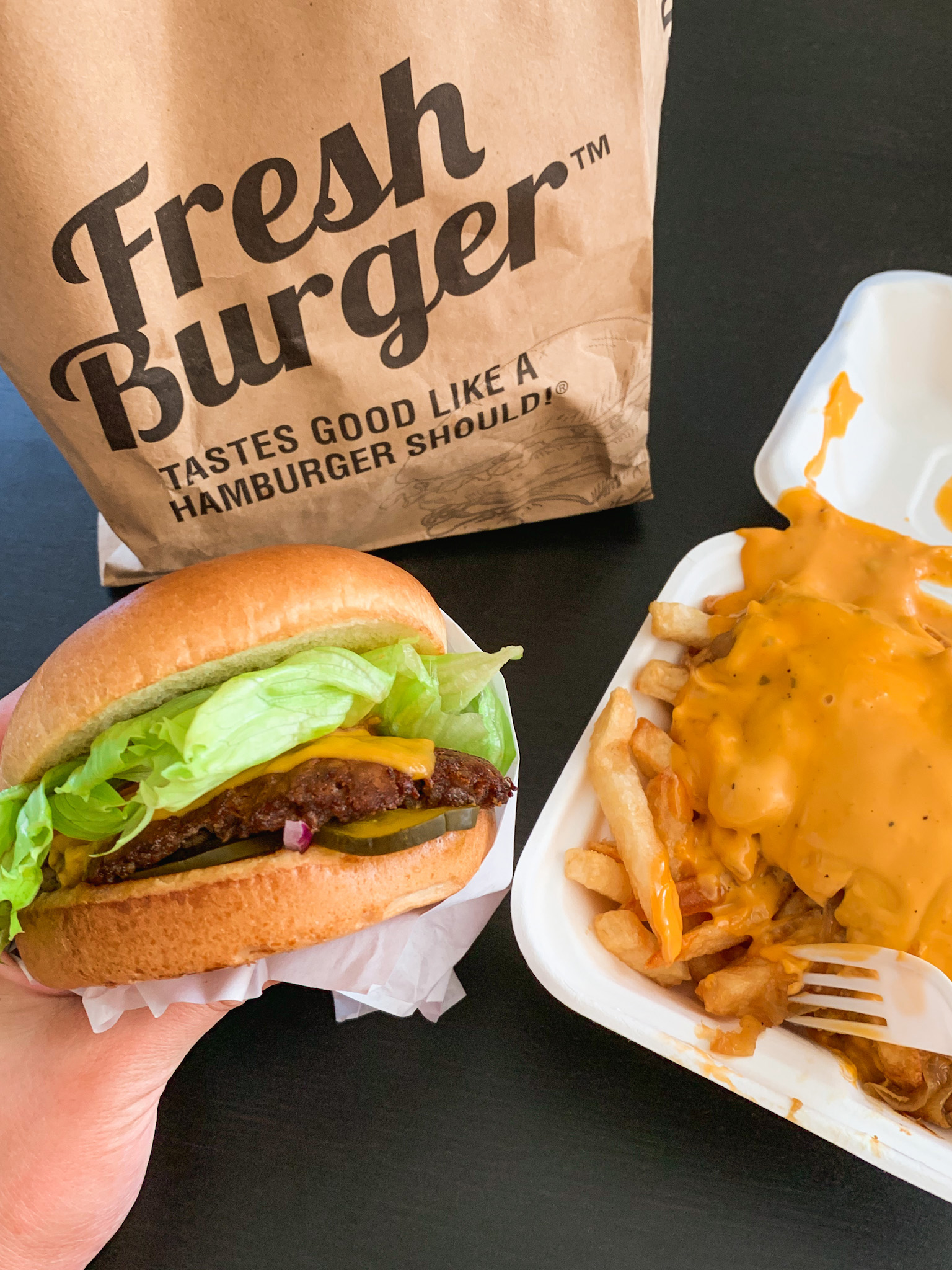 Burger and Cali-style fries from Fresh Burger Restaurant in Richmond Hill, Ontario