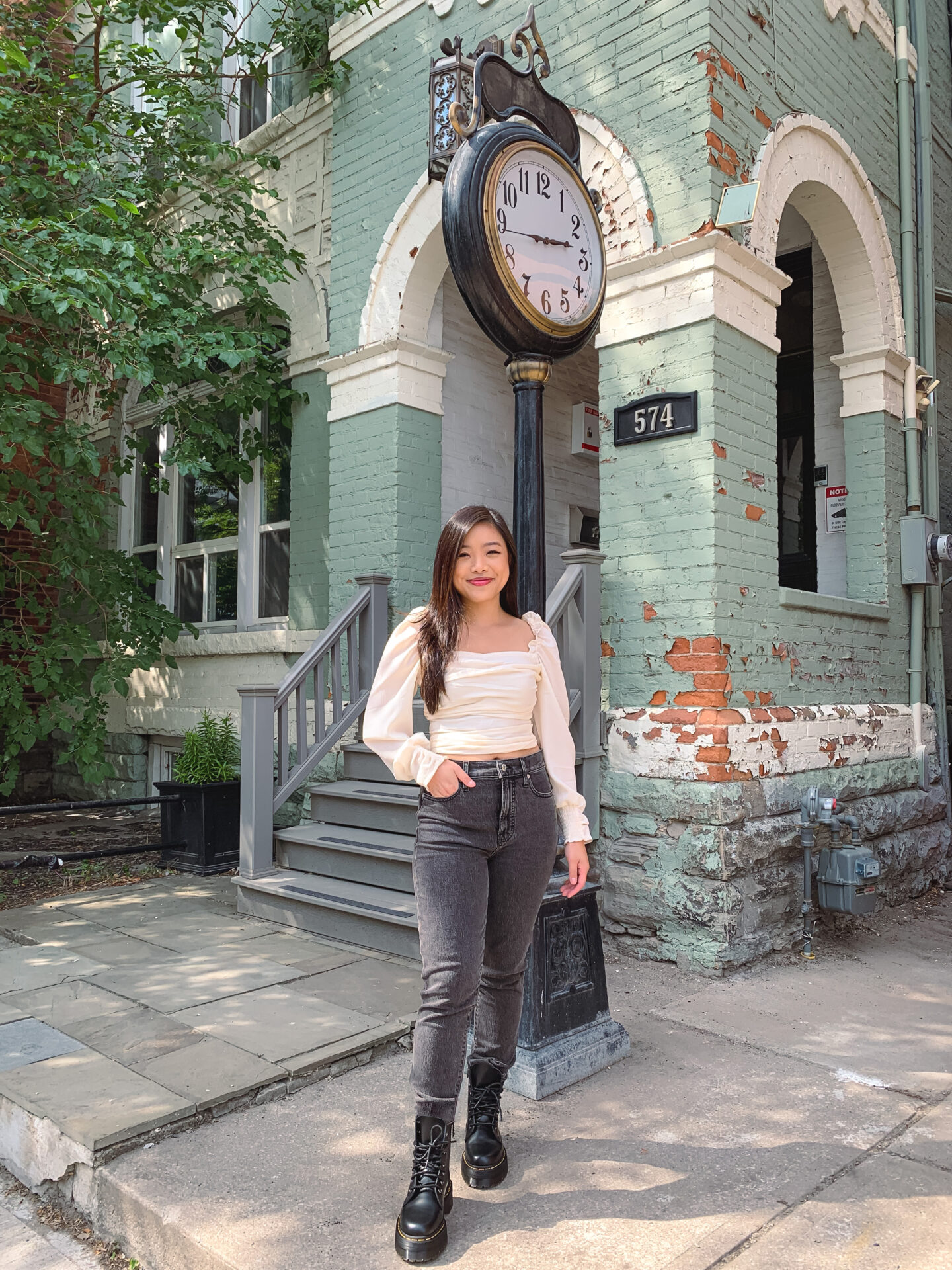 Fall outfit from Nordstrom Canada |  ASTR the Label puff sleeve top, Madewell mom jeans, Dr Jadon boots  martens