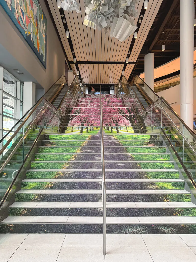 Cherry blossom stair mural in Downtown Markham