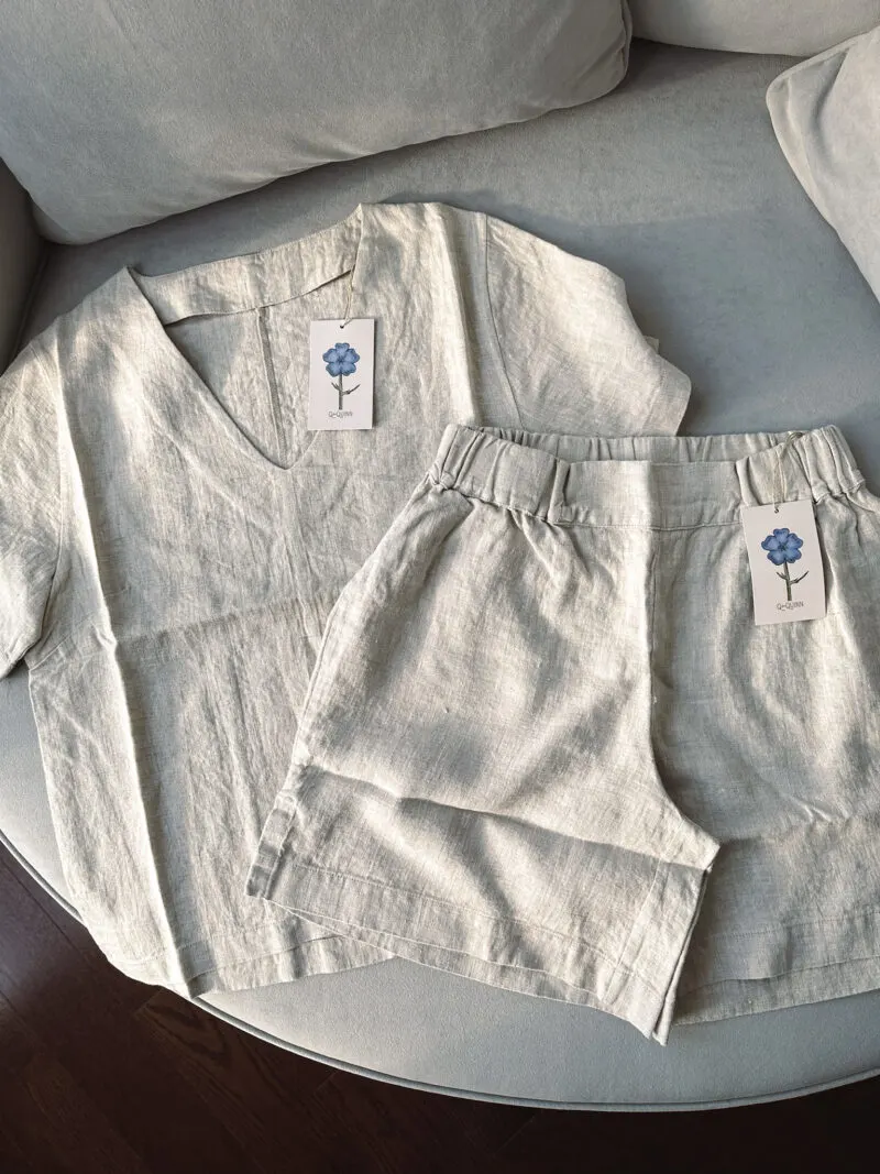 Linen top and shorts loungewear set from Q for Quinn