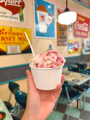 Cherry Cheesecake ice cream from RC's Boardwalk Fries & Ice Cream Parlour in Burlington, Ontario