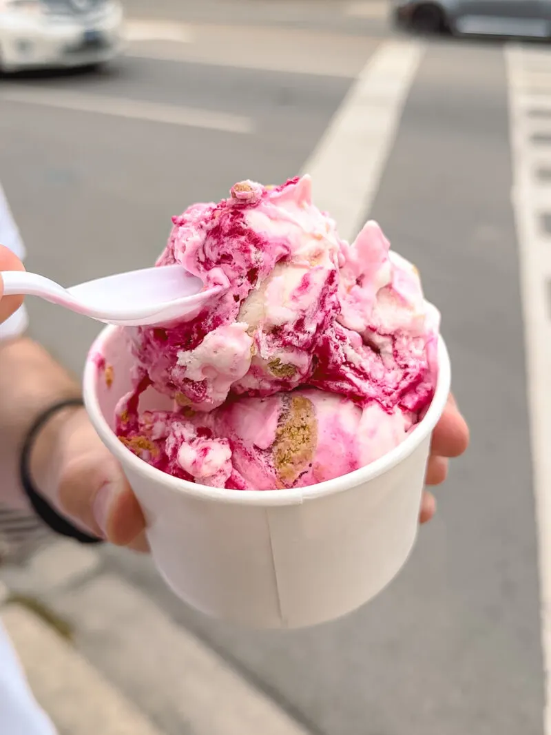 Cherry Cheesecake ice cream from RC's Boardwalk Fries & Ice Cream Parlour in Burlington, Ontario